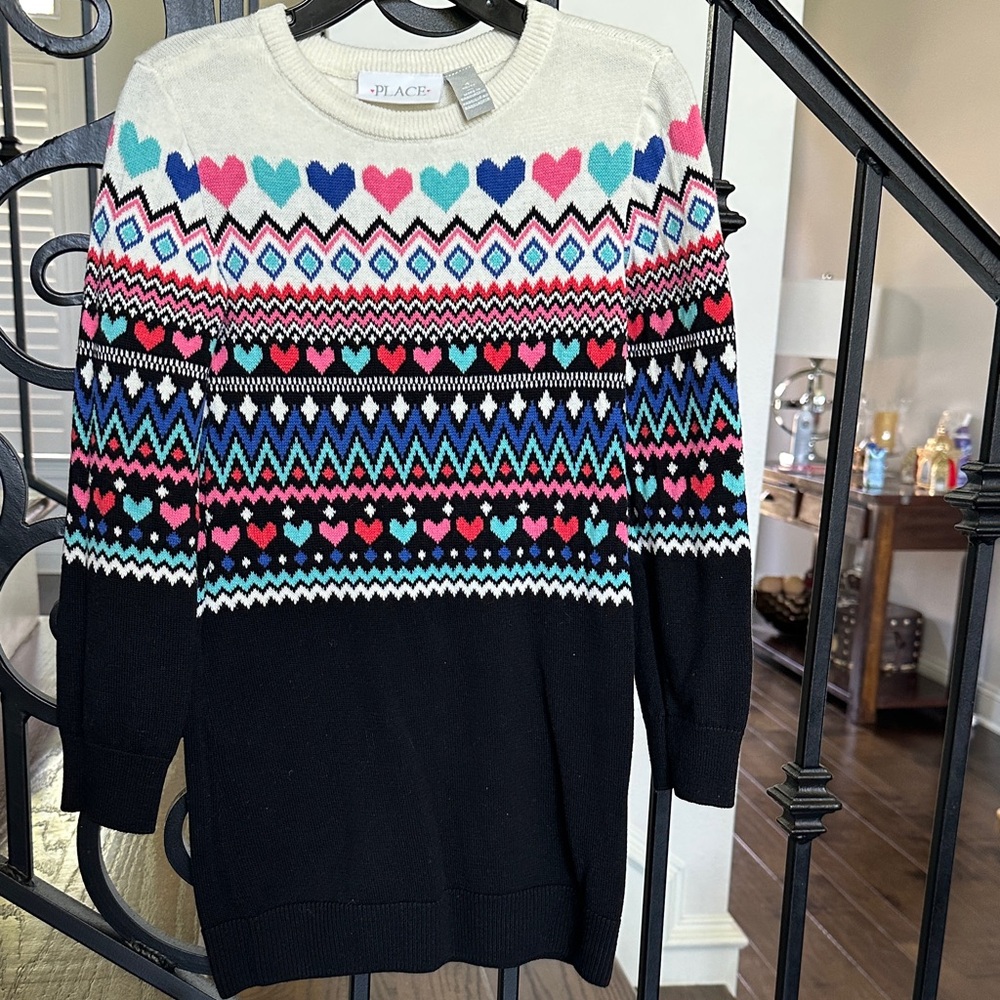 The Children's Place Colorful Heart and Diamond Sweater - Black and Multicolor